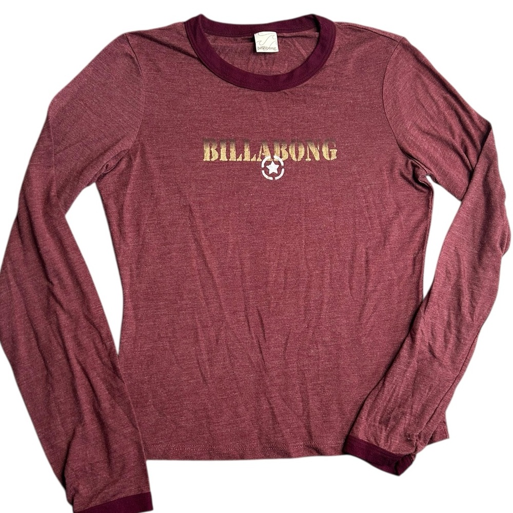 Y2K Billabong Long Sleeve Ringer Tee Maroon Made in USA Surf Skate‎ Top Size L